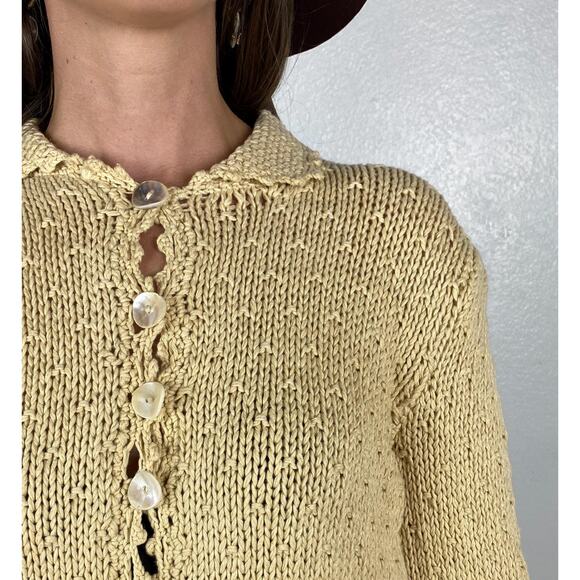 vintage 80s Beige PUFF SLEEVE Collared CARDIGAN S/Md sweater peasant Oktoberfest - Picture 6 of 10